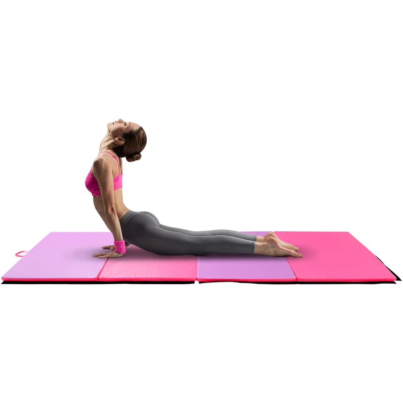 Homcom Natte de Gymnastique et Fitness Pliante Rose 305 x 120 x 5 cm