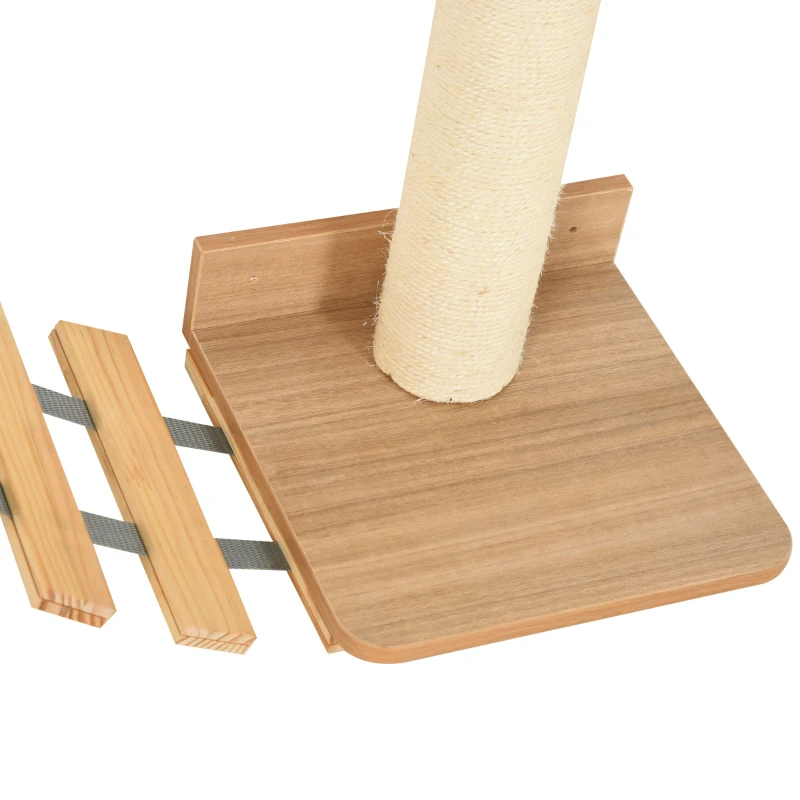 PawHut Mur d'escalade pour chat arbre à chat design mural griffoir sisal naturel passerelle plateformes bois pin marron beige