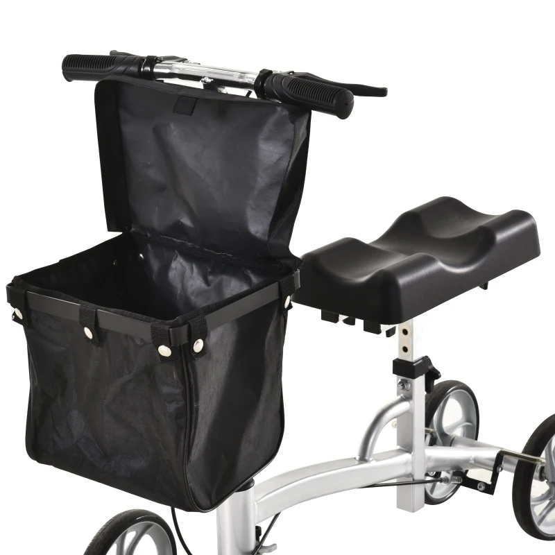 HOMCOM Déambulateur à roues - genou scooter - déambulateur avec pose-genou - guidon + pose-genou à hauteur réglable - panier rangement - freins - gris métal noir