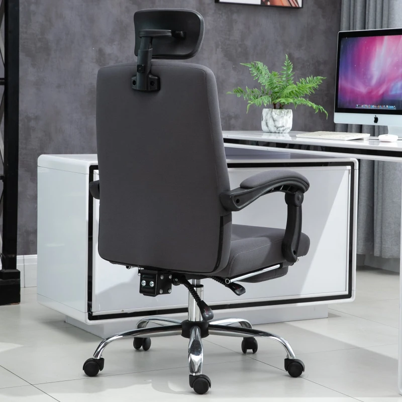 HOMCOM Fauteuil de bureau manager dossier et hauteur réglable roulettes pivotantes avec repose-pied appui-tête polyester 62L x 64,5l x 120-135H cm gris
