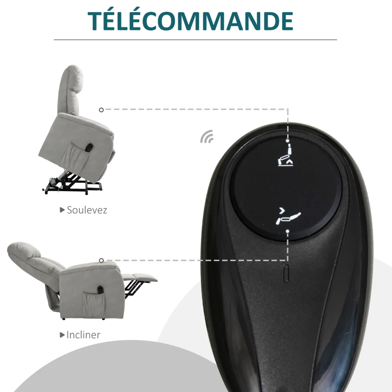 HOMCOM Fauteuil de Relaxation électrique Fauteuil releveur inclinable avec Repose-Pied Ajustable Microfibre Polyester Gris