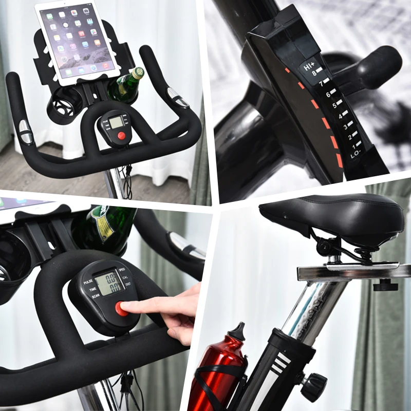 HOMCOM Vélo d'appartement cardio vélo de biking haute performance écran multifonction selle et guidon réglable support tablette gourde noir rouge