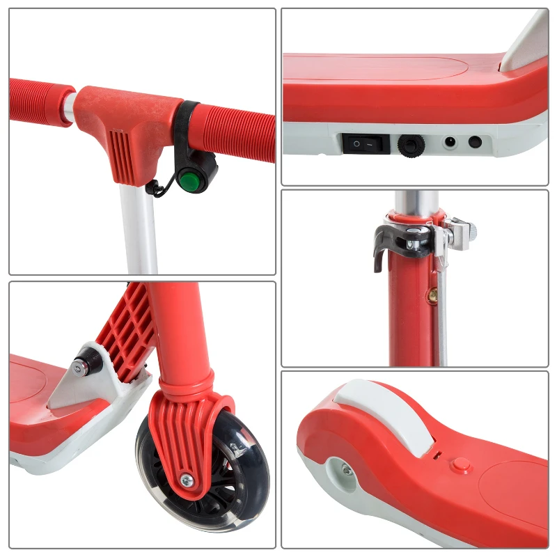 HOMCOM Trottinette électrique enfants pliable 70 W 6-8 Km/h max. hauteur guidon réglable alu rouge blanc