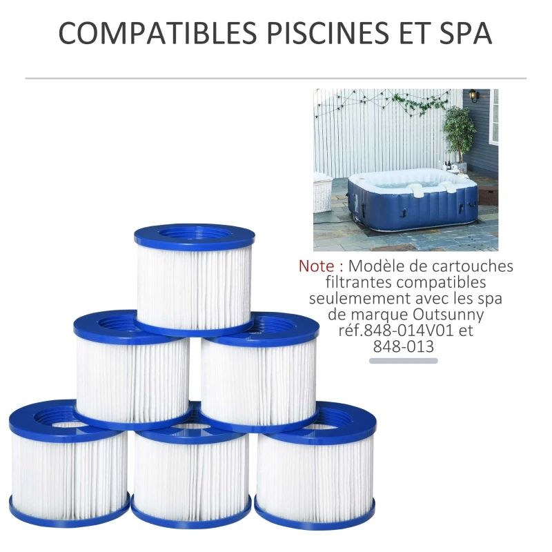 Outsunny Lot de 6 cartouches filtrantes pour spa - cartouches de filtration - PP bleu fibres Dacron blanc