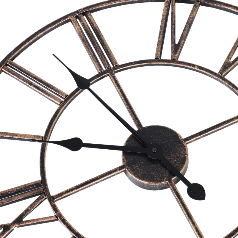 Homcom Horloge murale style vintage pendule silencieuse Ø 58,5 x 3,5H cm 2 aiguilles 12 chiffres romains métal bronze noir