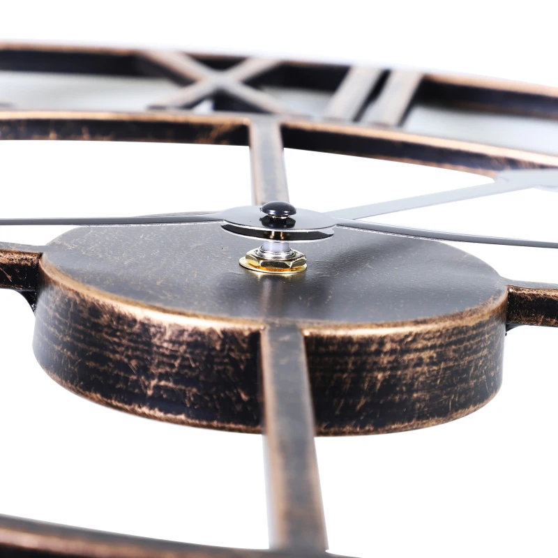 Homcom Horloge murale style vintage pendule silencieuse Ø 58,5 x 3,5H cm 2 aiguilles 12 chiffres romains métal bronze noir