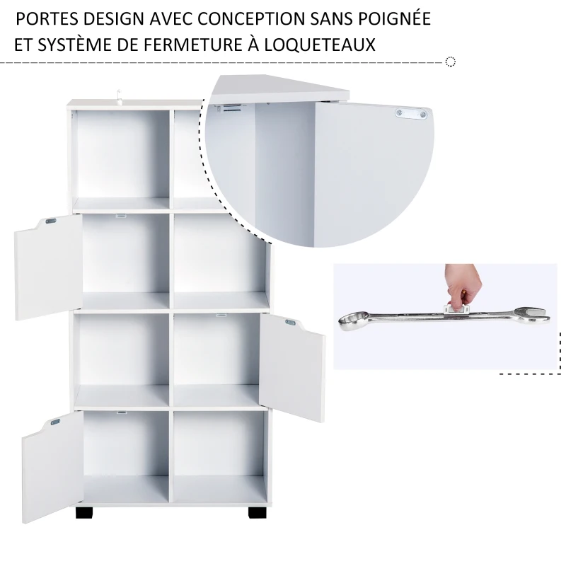 Homcom Bibliothèque avec 4 Niches et 4 Placards Blanc 60 x 30 x 122 cm
