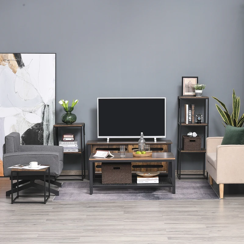 HOMCOM Étagère bibliothèque séparateur de pièce style industriel modulable 6 étagères métal noir MDF aspect vieux bois chêne