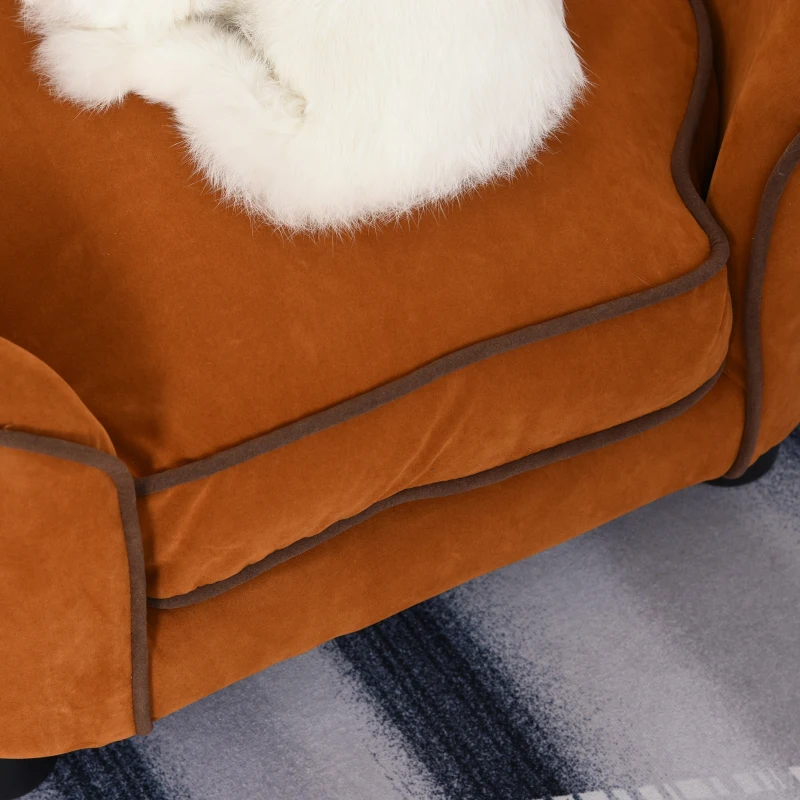 PawHut Canapé pour chien chat - lit de chien - panier - accoudoirs, dossier, coussin amovible - dim. 70L x 51l x 37H cm - marron