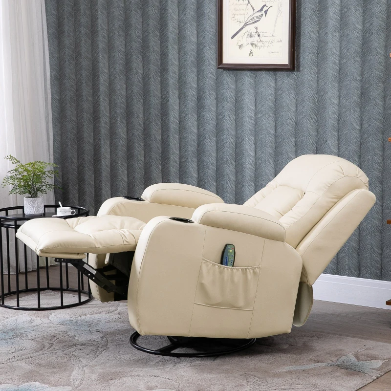 Homcom Fauteuil de massage et relaxation électrique chauffant inclinable repose-pied télécommande écru
