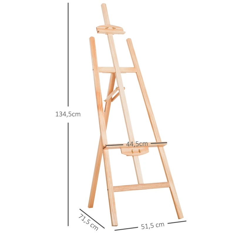 Chevalet d'artiste sur pieds dim. 51,5L x 71,5l x 134,5H cm inclinaison réglable 90° max. bois de pin