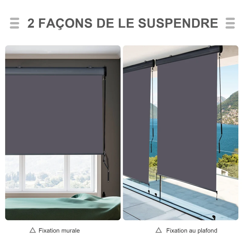 Store extérieur vertical manuel rétractable gris