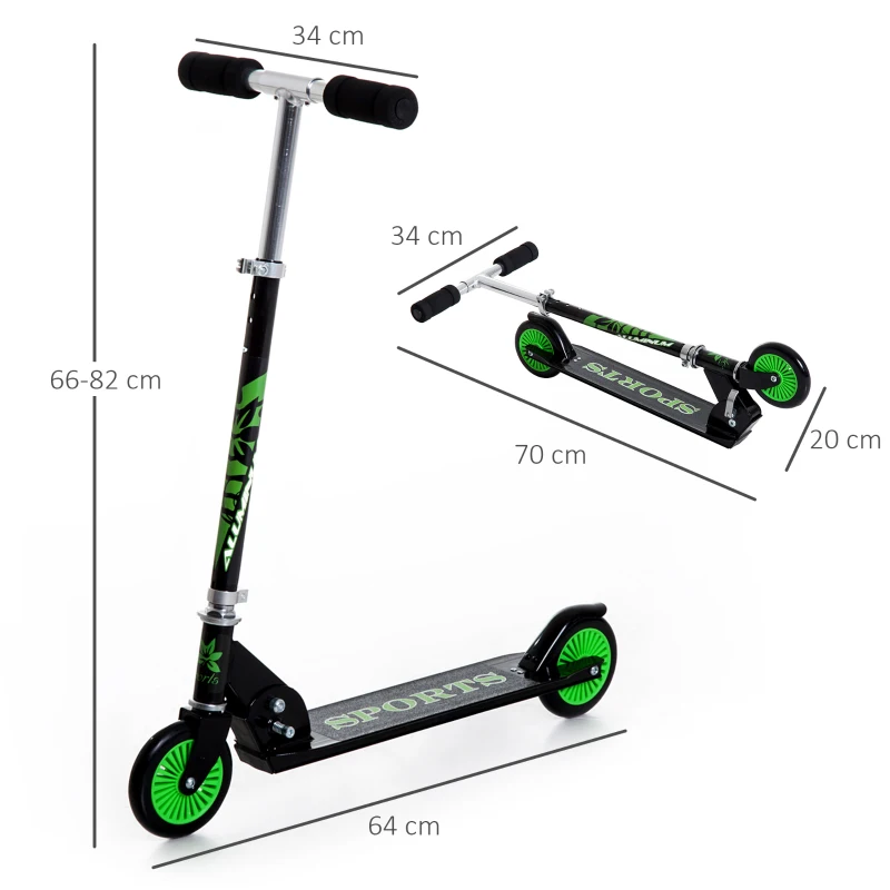 HOMCOM Trottinette patinette Pliable 64L x 34l x 82H cm Hauteur Guidon réglable alu. Vert Noir