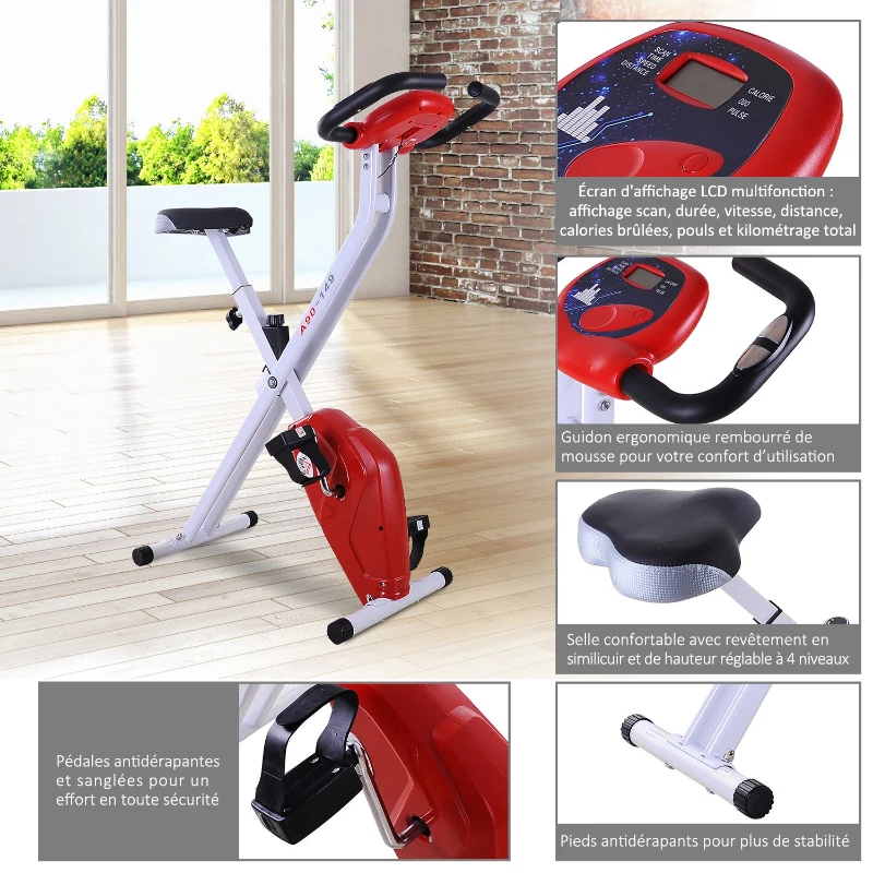 Homcom Vélo D'Appartement Cardio en Métal Rouge 83 x 43 x 110 cm