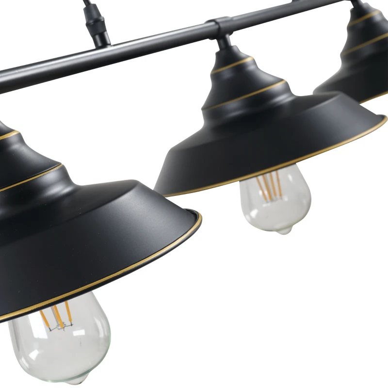 HOMCOM Lustre suspension style industriel 3 lampes 40 W 230 V hauteur réglable avec poulies dim. 90L x 22l x 89-180H cm métal noir doré