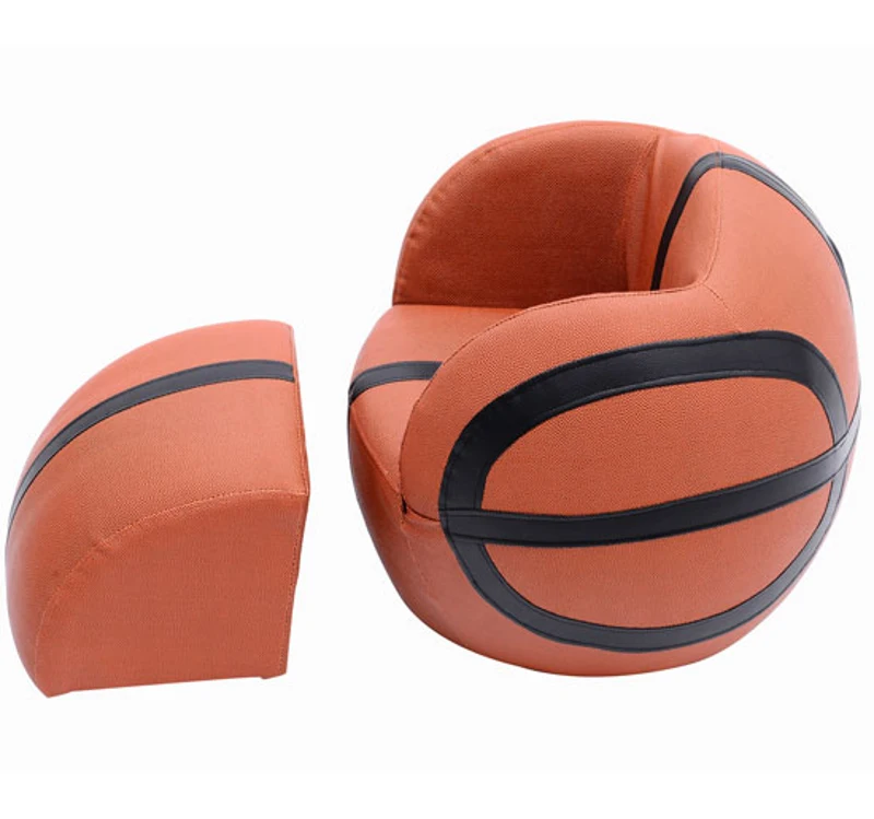 FAUTEUIL SIEGE EN BALL POUR ENFANT AVEC POUF POUR GARCON EN FORME DE BASKETBALL BRUN NEUF 08