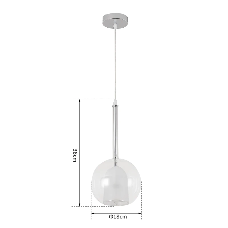 HOMCOM Lustre suspension style néo-rétro double verre transparent + opaque 40 W Ø 18 x 38H cm