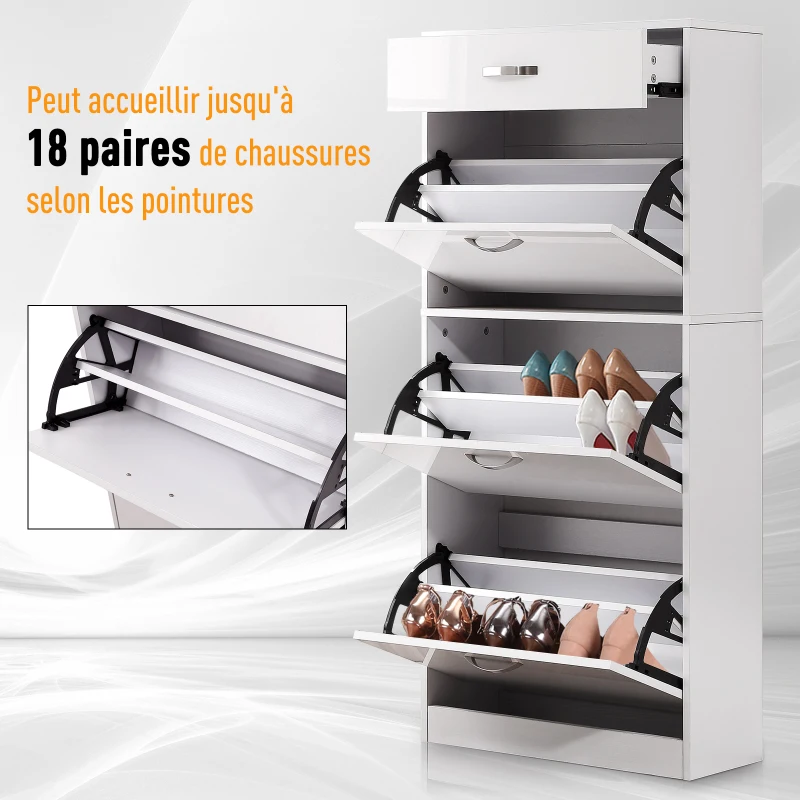 Homcom Meuble à Chaussures avec 3 Portes Abattantes 62 x 24 x 135 cm