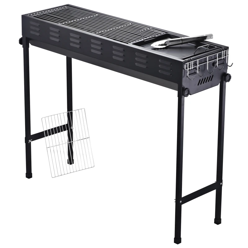 Outsunny Barbecue à charbon BBQ grill sur pieds amovibles dim. 103L x 31l x 84H cm grille + plaque cuisson + pince incluses fer laqué noir