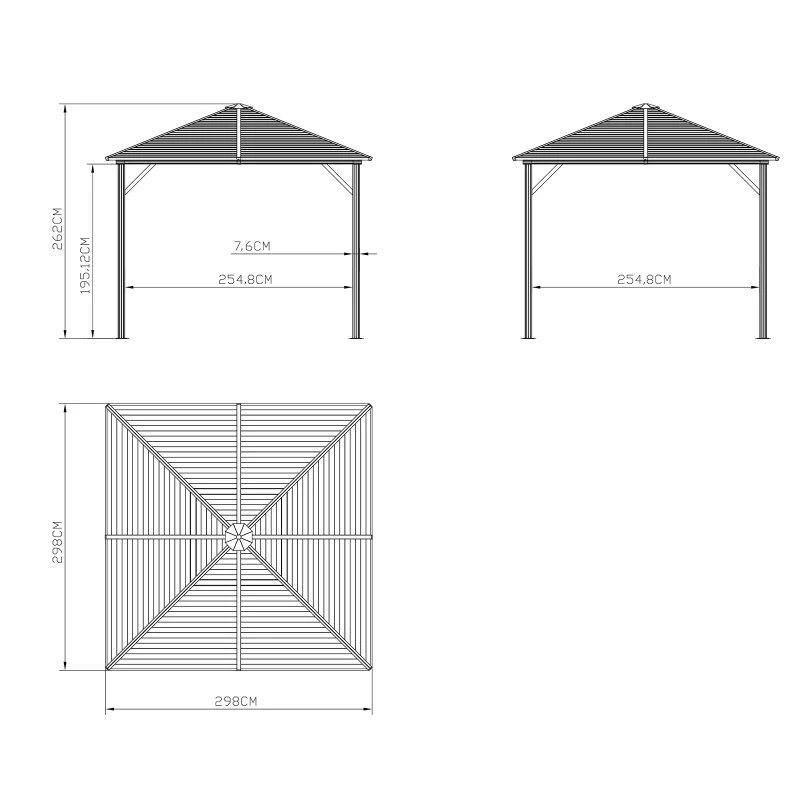 Outsunny Tonnelle pavillon de jardin rigide panneaux toit alu. et métal époxy dim. 2,98L x 2,98l x 2,6H m 4 parois latérales anti-UV 4 moustiquaires beige marron moucheté