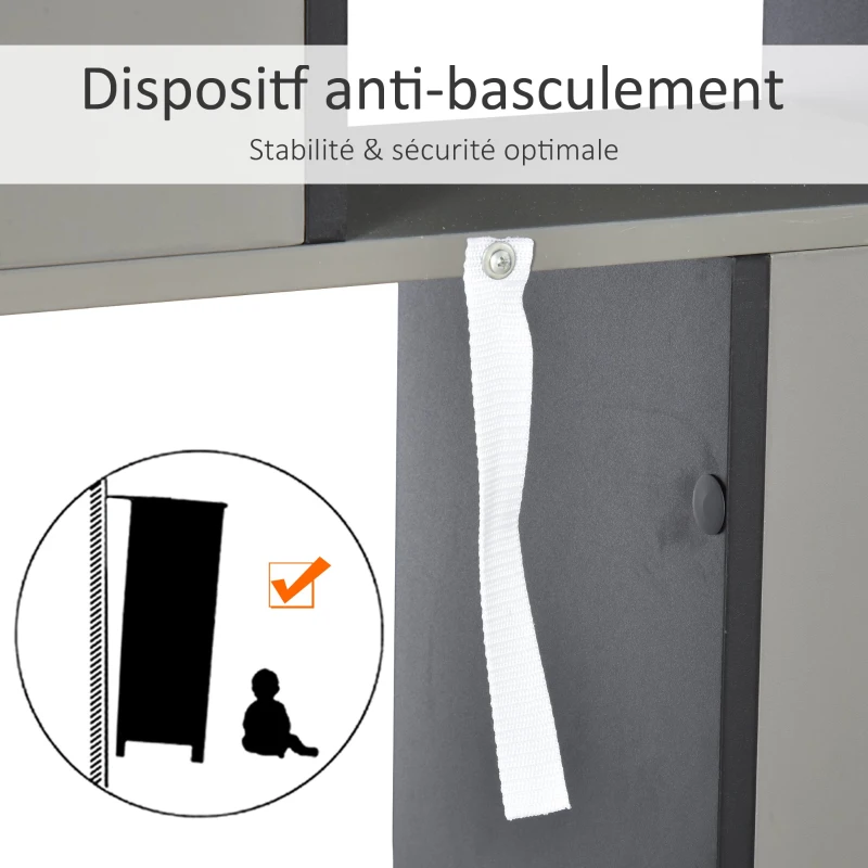 HOMCOM Bibliothèque étagère Meuble de Rangement 3 Niveaux Design Contemporain MDF E1 Bicolore Gris Noir