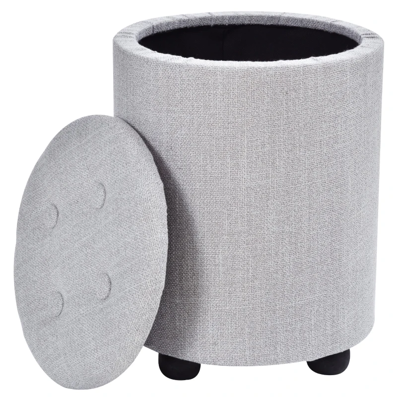 HOMCOM Tabouret de Rangement Repose-Pieds avec 4 Pieds Stables Fonction 2 en 1 Design Simple et Moderne Idéal pour Salon Chambre Salle de Bain Ø 30 x 40 cm Gris