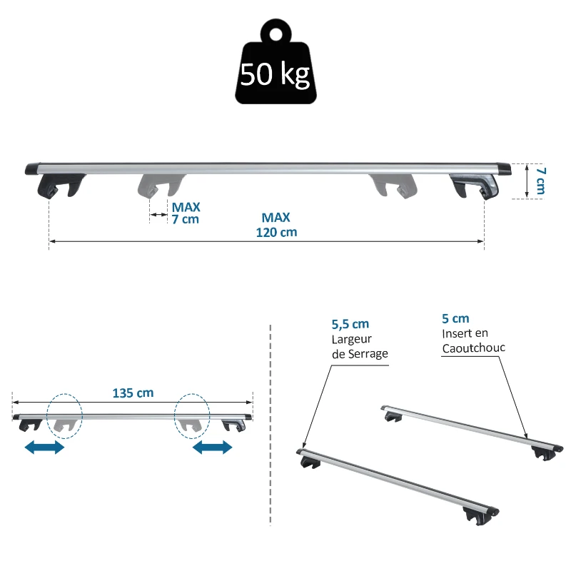 Homcom Barres de Toit pour Voiture Noir et Gris 121 x 15,5 x 10 cm