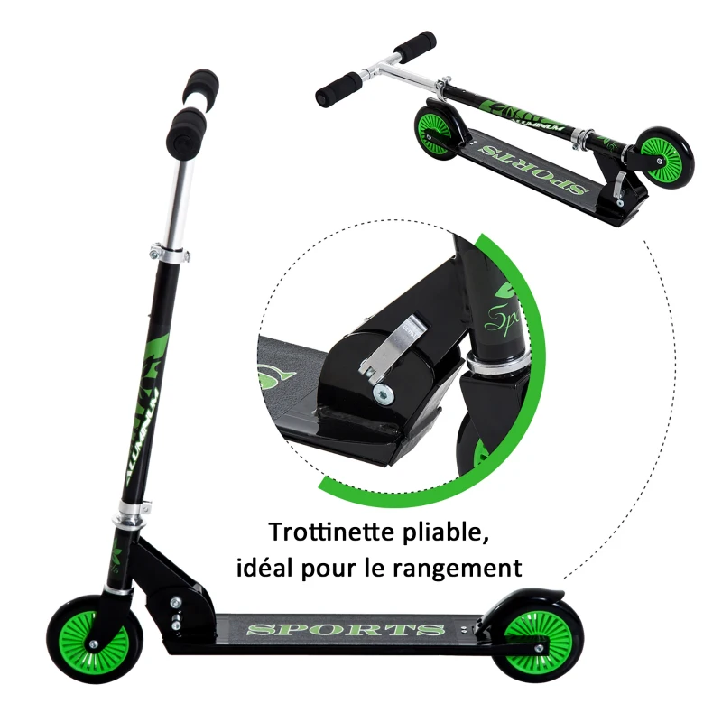 HOMCOM Trottinette patinette Pliable 64L x 34l x 82H cm Hauteur Guidon réglable alu. Vert Noir
