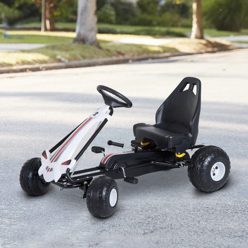 HOMCOM Vélo et véhicule pour enfants kart à pédales siège réglable frein manuel roues AR plastique acier noir blanc