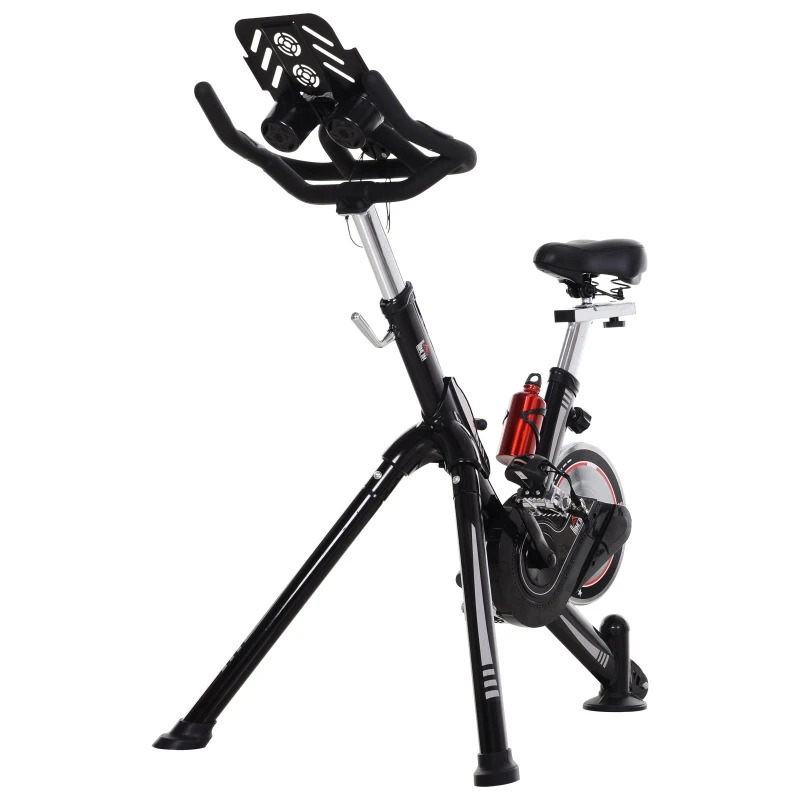 HOMCOM Vélo d'appartement cardio vélo de biking haute performance écran multifonction selle et guidon réglable support tablette gourde noir rouge