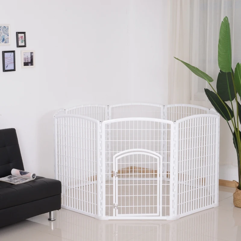 Pawhut Luxe parc enclos modulable pour chien 8 panneaux + 1 porte verrouillable plastique PP blanc