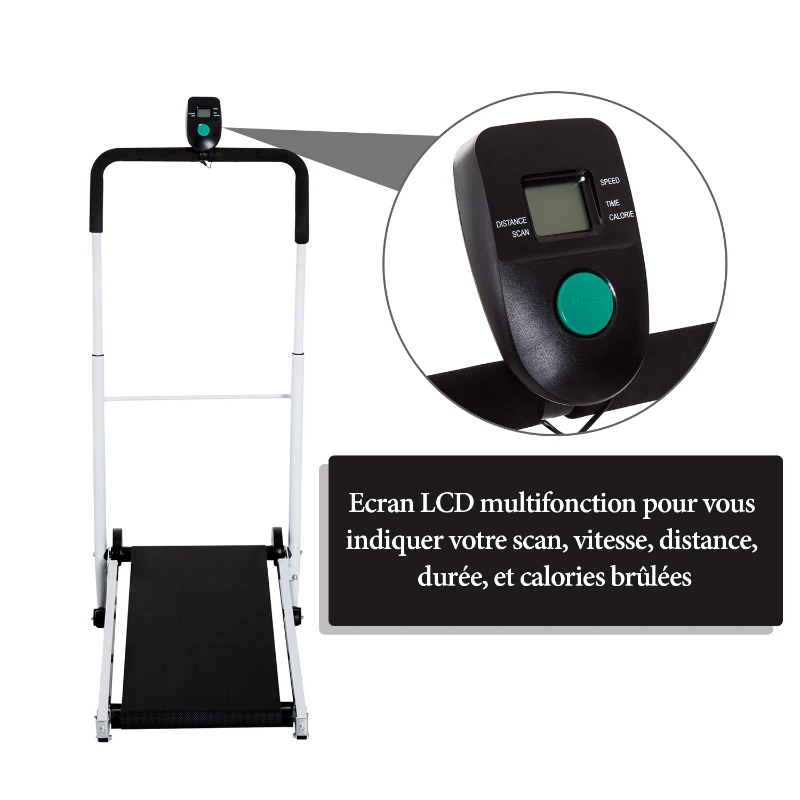 HOMCOM Tapis roulant pliable tapis de course manuel ordinateur de bord 2 modes d'inclinaisons réglable acier blanc noir