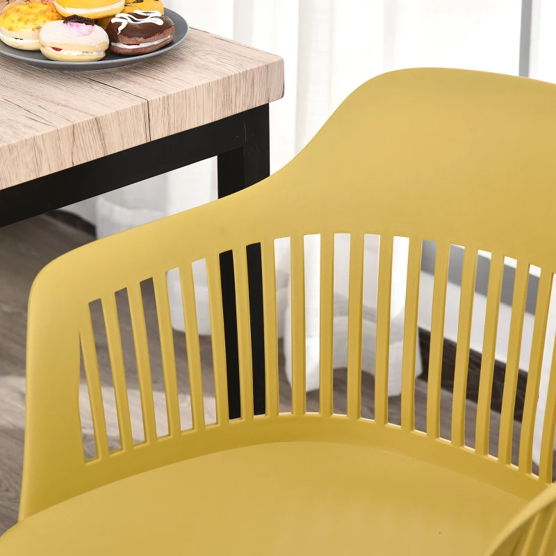 Lot de 2 chaises style néo-rétro accoudoirs coque polypropylène 4 pieds effilés métal imitation bois