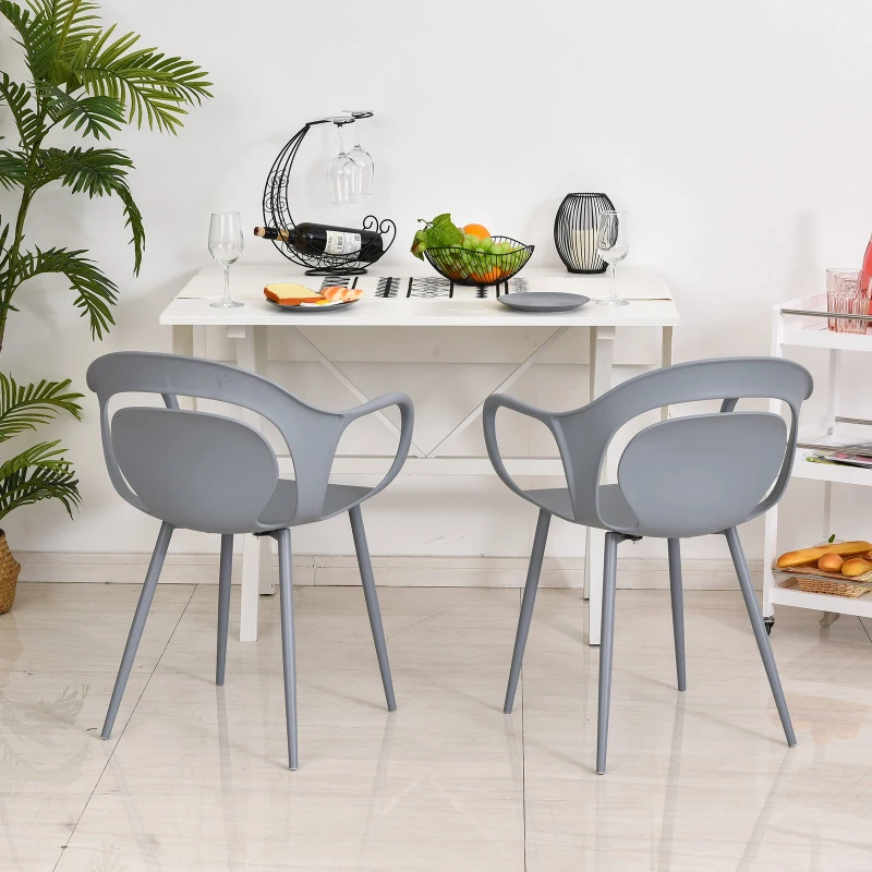 Lot de 2 chaises style néo-rétro accoudoirs coque polypropylène 4 pieds effilés métal