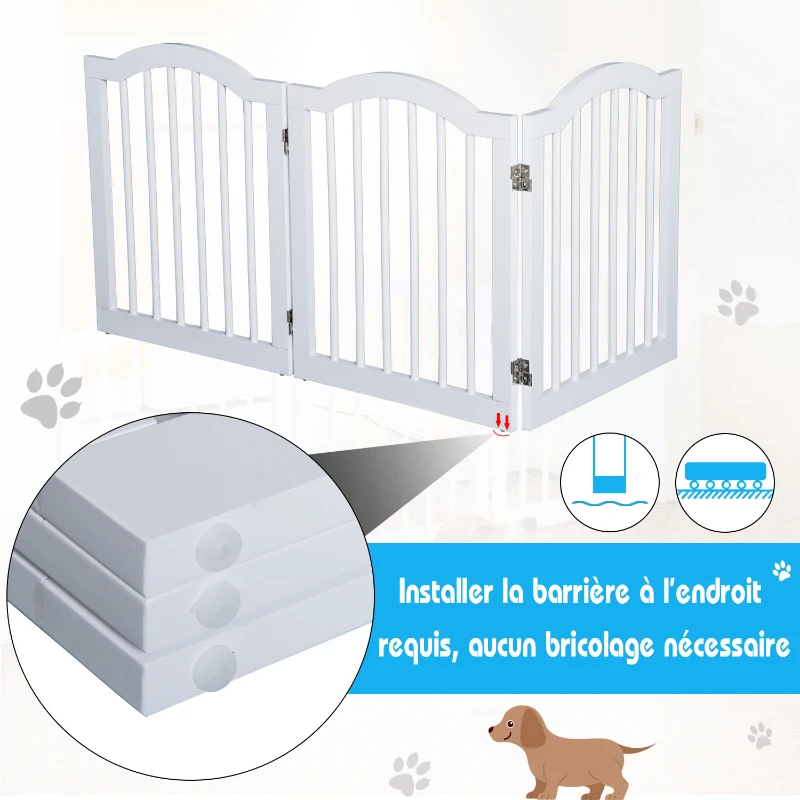 PawHut Barrière de sécurité barrière modulable pliable pour animaux de compagnie MDF bois massif 154,5 x 61 cm blanc