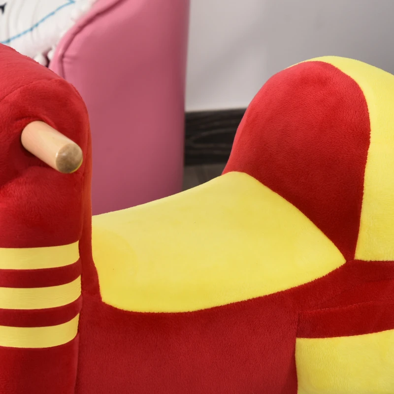 HOMCOM Cheval à bascule modèle moto fonction musicale selle grand confort peluche courte douce bois peuplier rouge et jaune dim. 60L x 25,5l x 48H cm