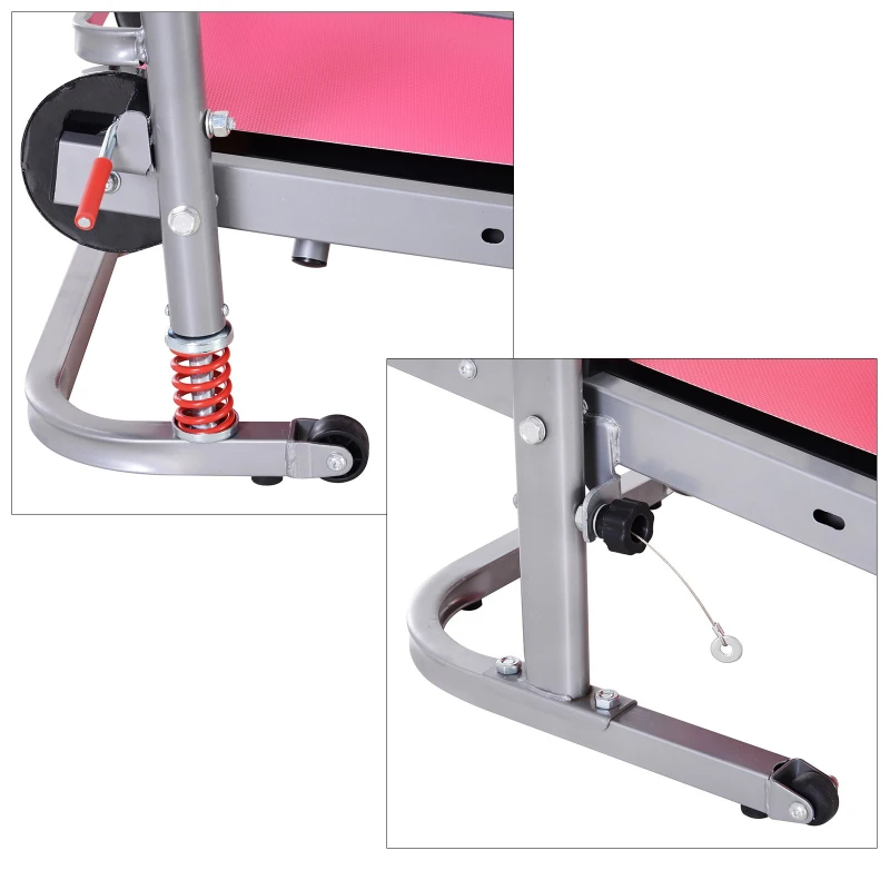 Homcom Tapis de course manuel pliable écran LCD multifonction 3 modes d'inclinaisons hauteur guidon réglable acier gris rouge