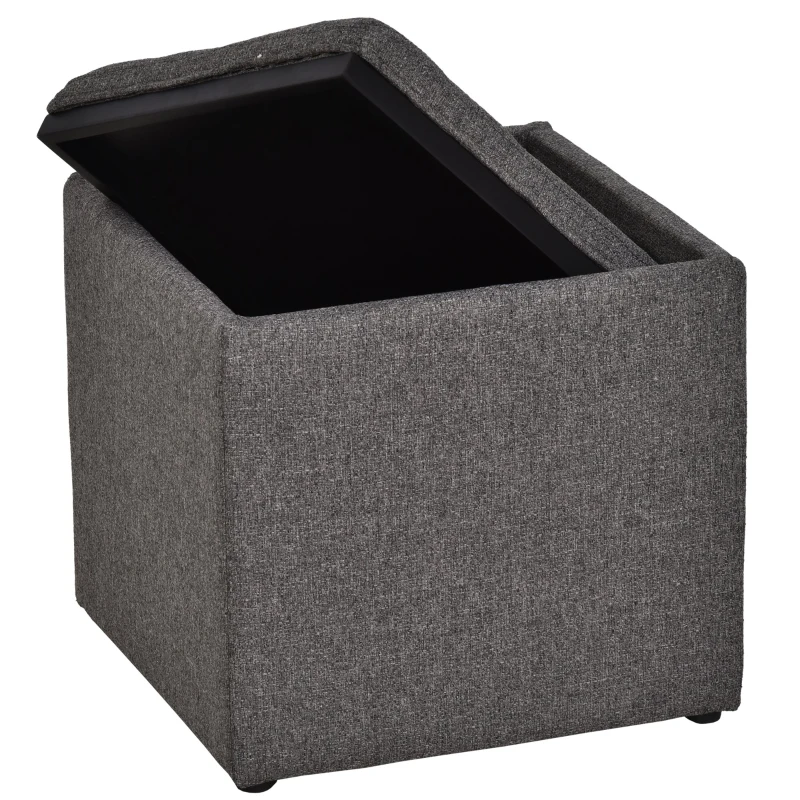 HOMCOM Pouf coffre de rangement table d'appoint 3 en 1 dim. 42L x 42l x 41H cm lin gris chiné