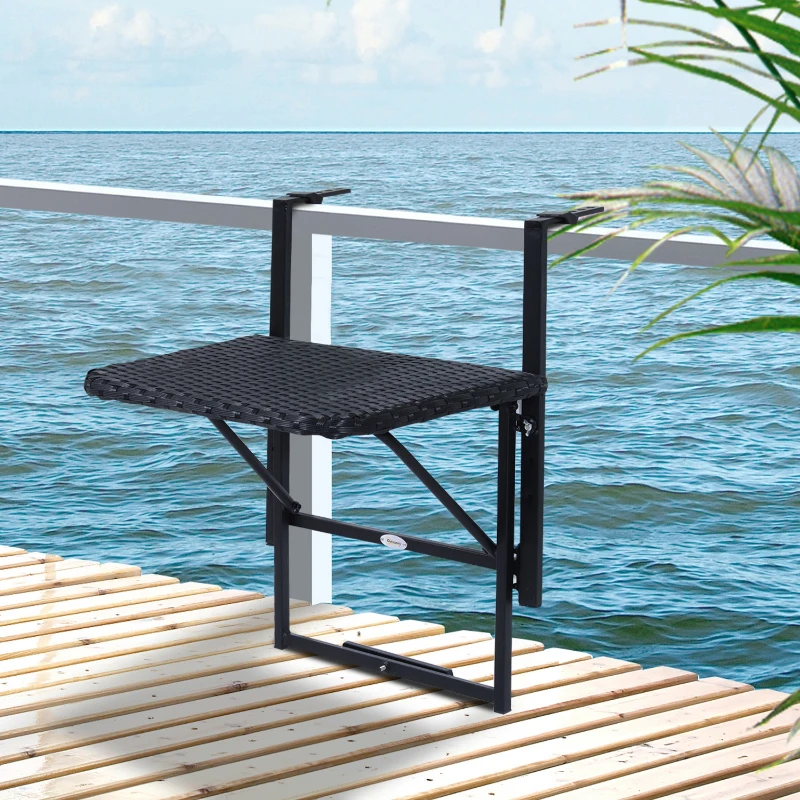 Outsunny Table suspendue pour balcon 58L x 55l cm hauteur réglable et pliable résine tressée 4 fils imitation rotin noir