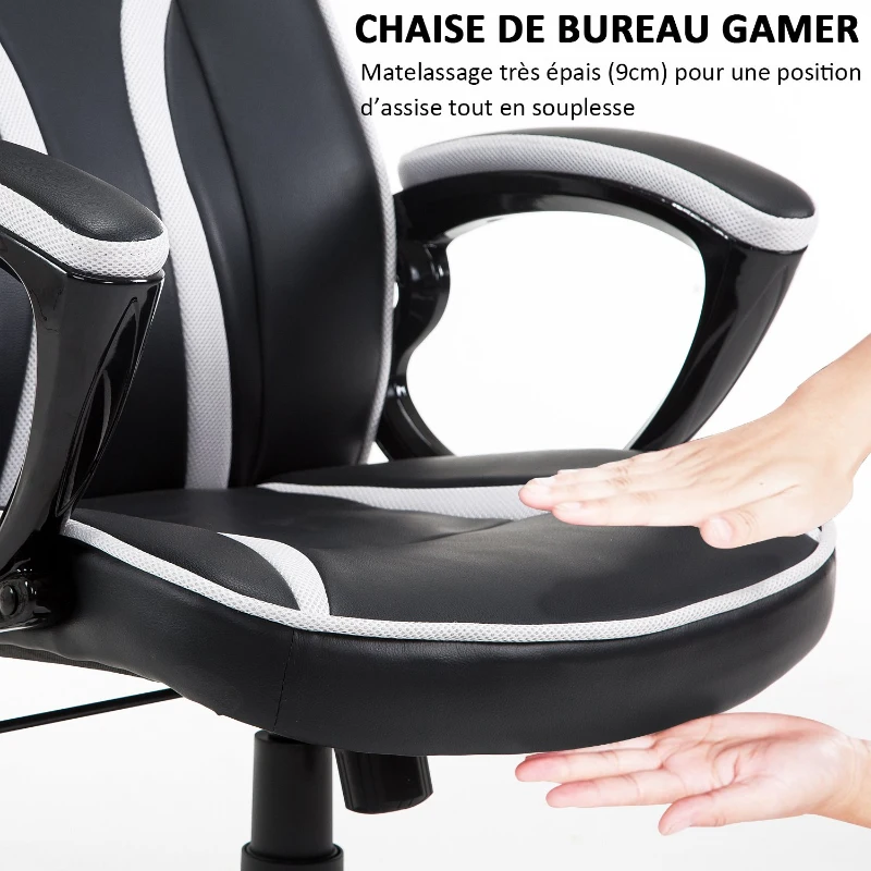 HOMCOM Chaise / fauteuil de bureau gaming Racing à bascule pivotant confortable accoudoirs rembourrés noir et blanc