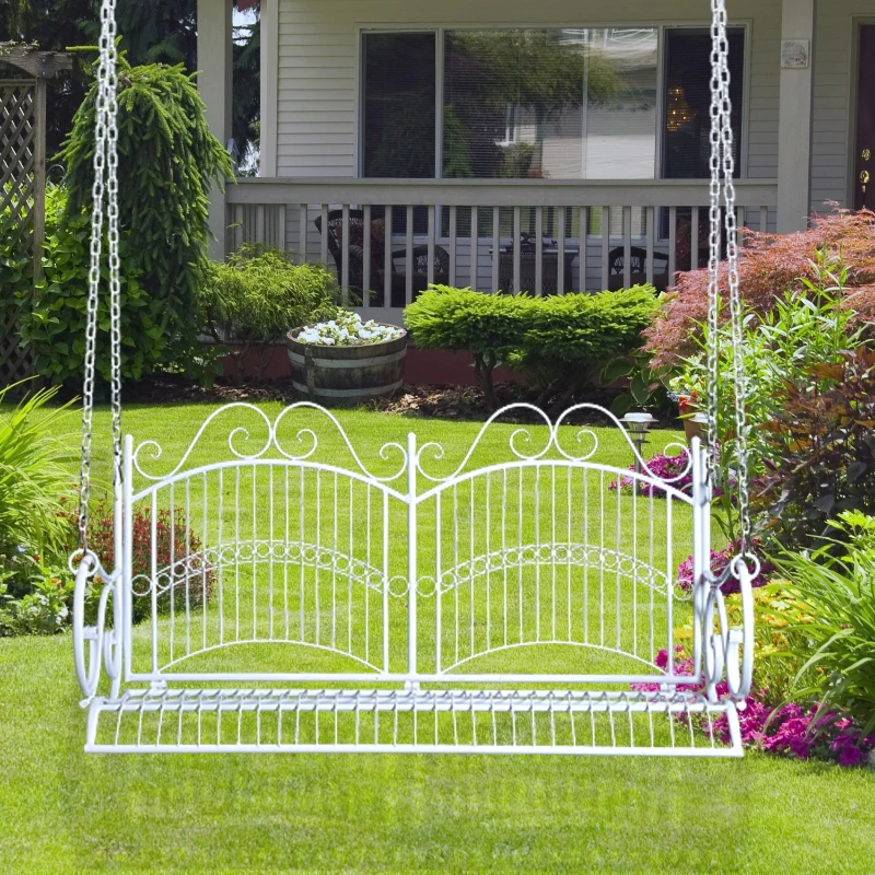 Outsunny Banc Suspendu 2 Places balancelle de Jardin en métal dim. 118 x 58 x 57 cm Blanc