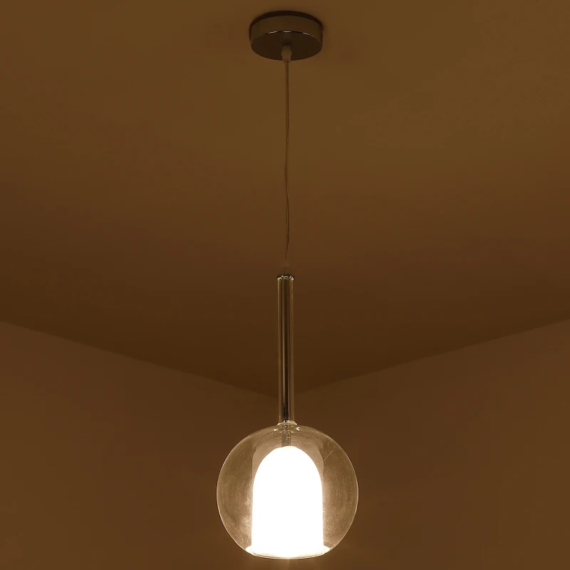 HOMCOM Lustre suspension style néo-rétro double verre transparent + opaque 40 W Ø 18 x 38H cm