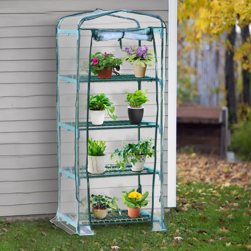 Outsunny Serre de Jardin Balcon étagère Serre 4 Niveaux 0,7L x 0,5l x 1,6H m Acier galvanisé bâche Amovible PVC Haute densité Transparent