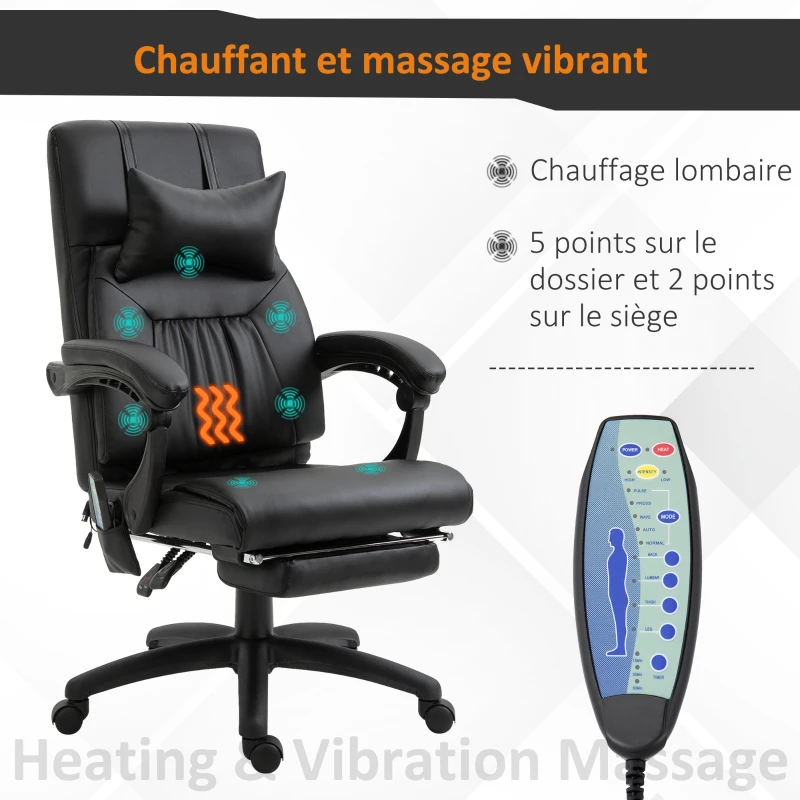Fauteuil de bureau manager massant chauffant inclinable noir