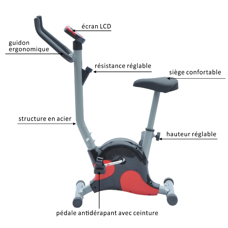 Vélo D’appartement Compteur LCD Selle Réglable Acier Argent et Rouge