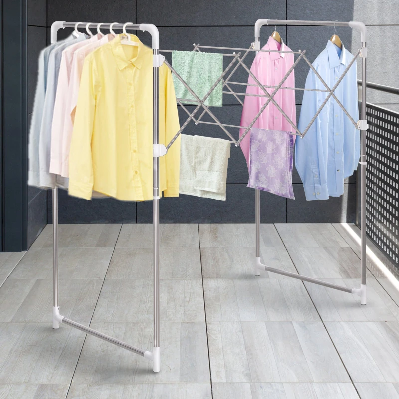 HOMCOM Etendoir séchoir portant à vêtements multi-rangements pliable extensible dim. 16,5-110L x 76l x 133H cm acier ABS