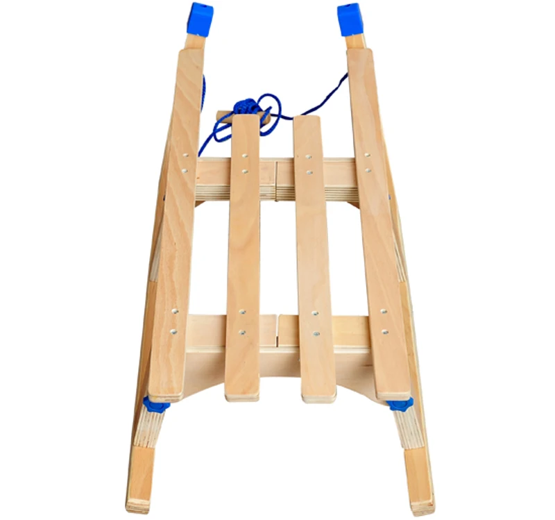 LUGE EN BOIS TRAINEAU PLIABLE AVEC CORDE BLEU 80CM NEUF 04
