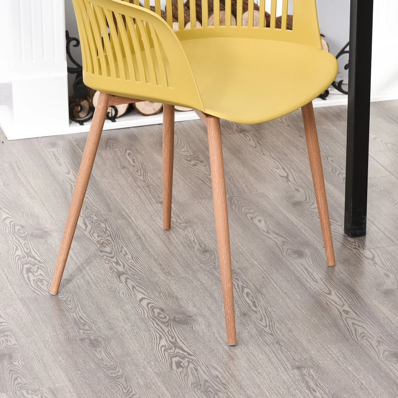 Lot de 2 chaises style néo-rétro accoudoirs coque polypropylène 4 pieds effilés métal imitation bois