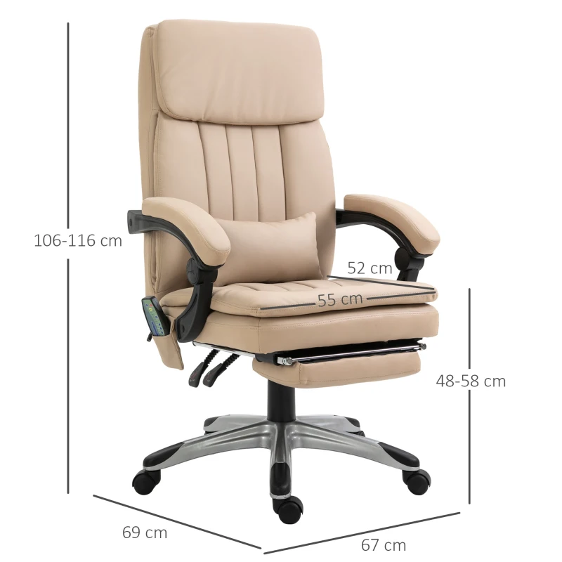 Fauteuil de bureau direction massant chauffant repose-pied intégré revêtement PU beige