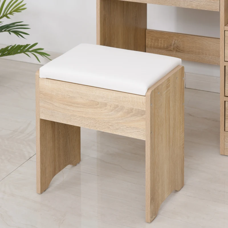 Coiffeuse multi-rangements 4 tiroirs miroir armoire 3 étagères imitation chêne clair